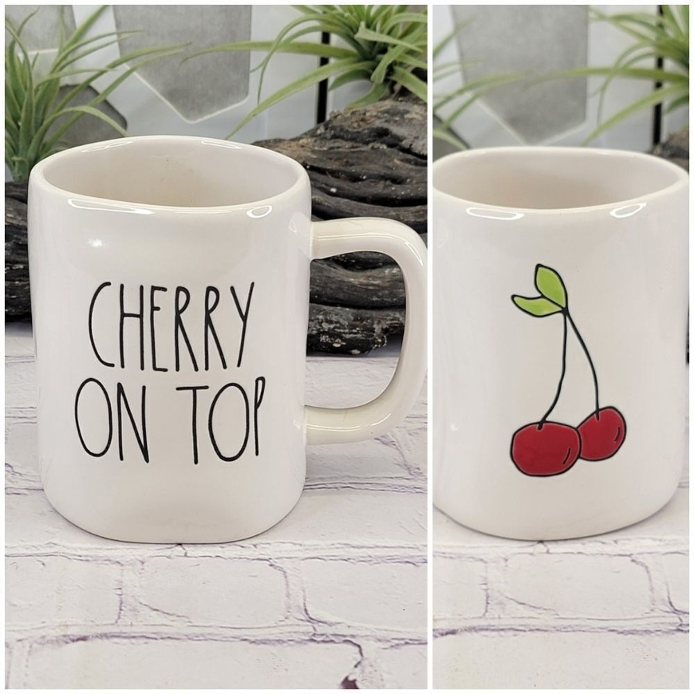Rae Dunn CHERRY ON TOP Double-Sided Ceramic Mug